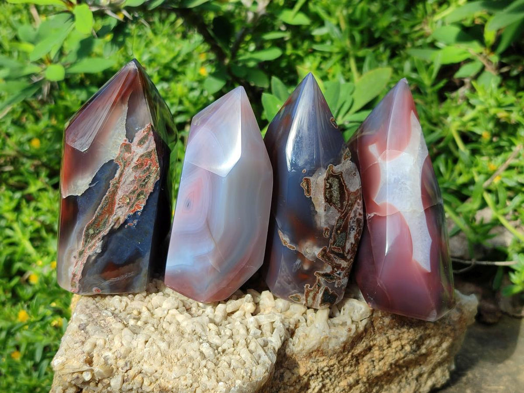 Polished Strawberry Agate Display Crystal Points x 4 From Mozambique - Toprock Gemstones and Minerals 