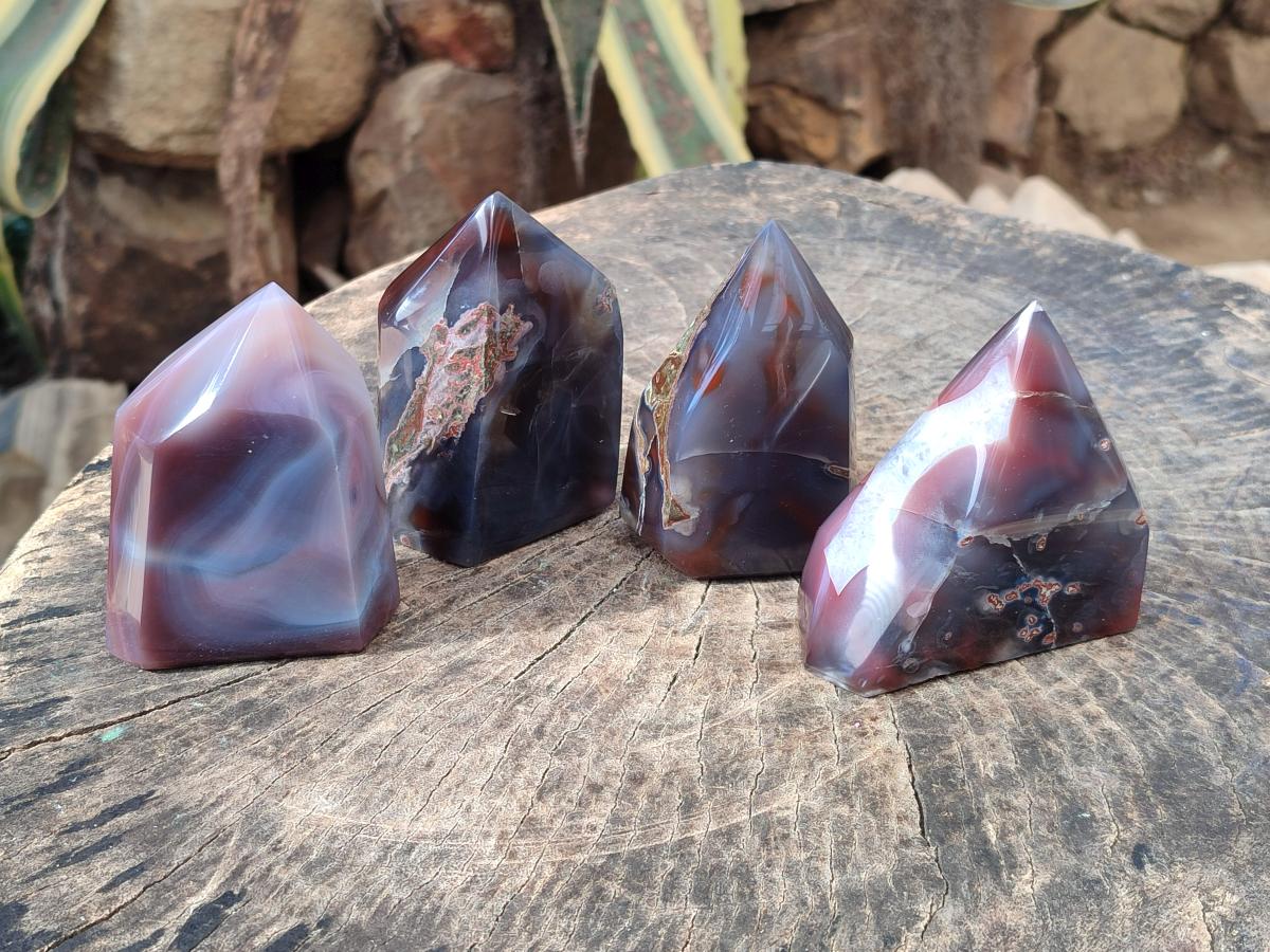 Polished Strawberry Agate Display Crystal Points x 4 From Mozambique - Toprock Gemstones and Minerals 