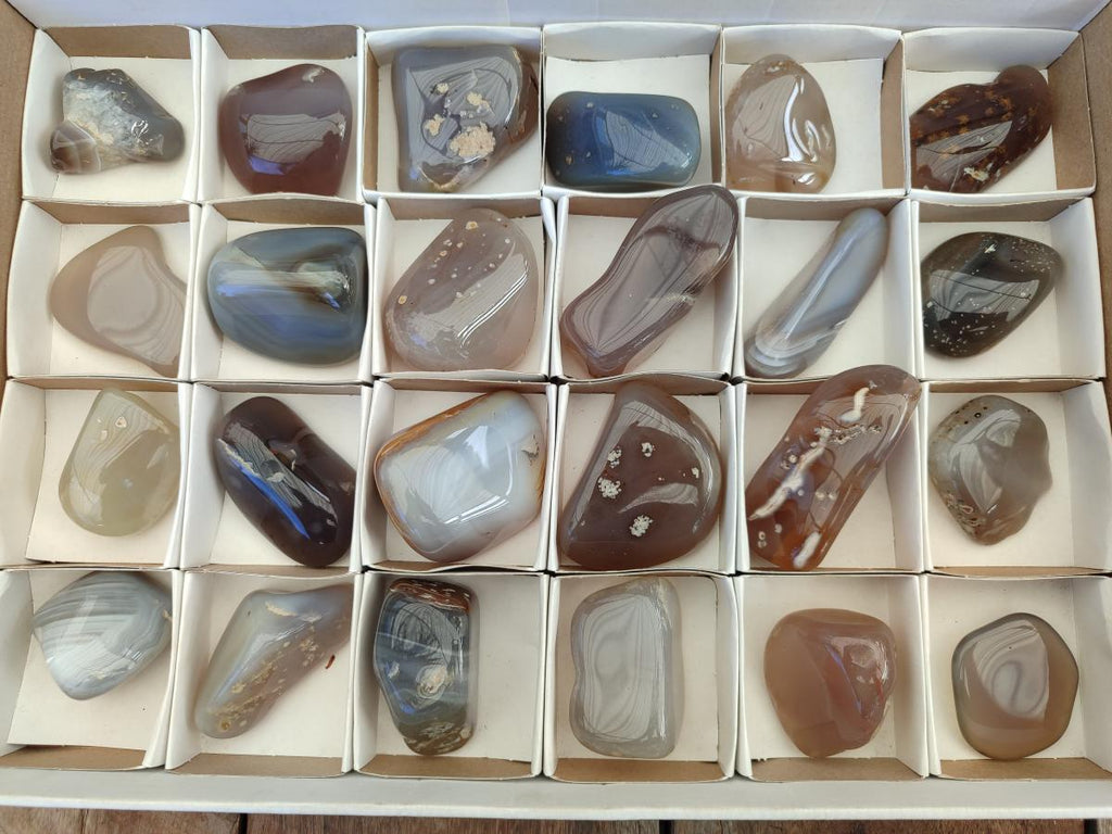 Polished Banded Agate Free Forms x 24 From Madagascar - Toprock Gemstones and Minerals 