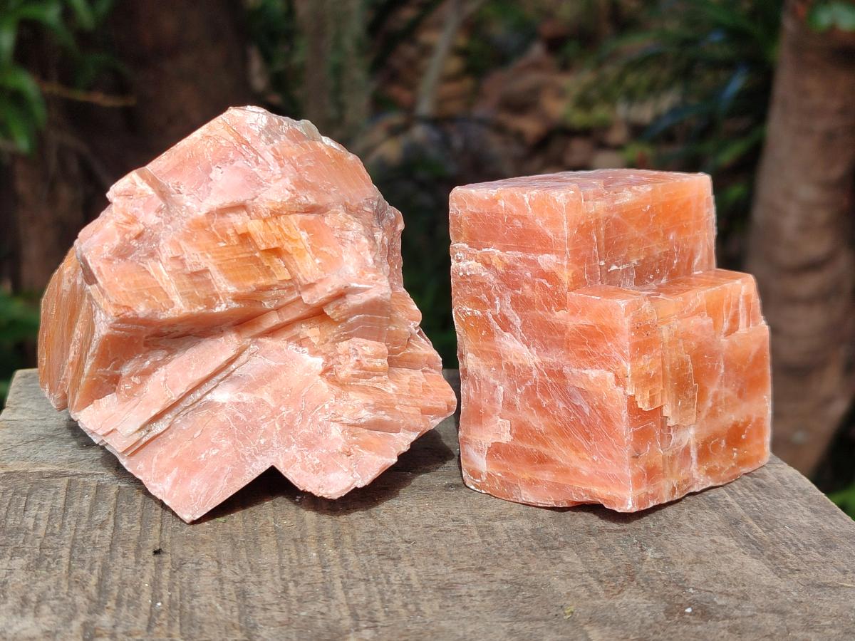 Natural Rhombohedral Sunset Orange Calcite Specimens x 6 From Spitzkop, Namibia - Toprock Gemstones and Minerals 