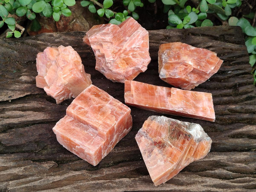 Natural Rhombohedral Sunset Orange Calcite Specimens x 6 From Spitzkop, Namibia - Toprock Gemstones and Minerals 