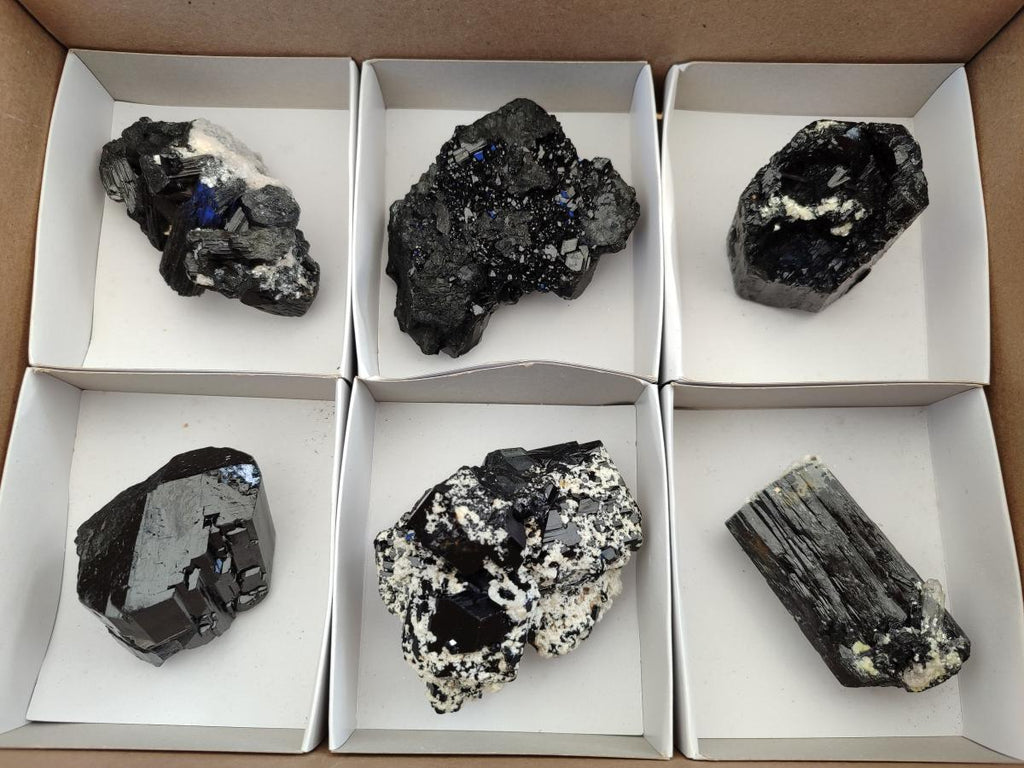 Natural Schorl Black Tourmaline with Associated Minerals x 6 From Erongo, Namibia - Toprock Gemstones and Minerals 