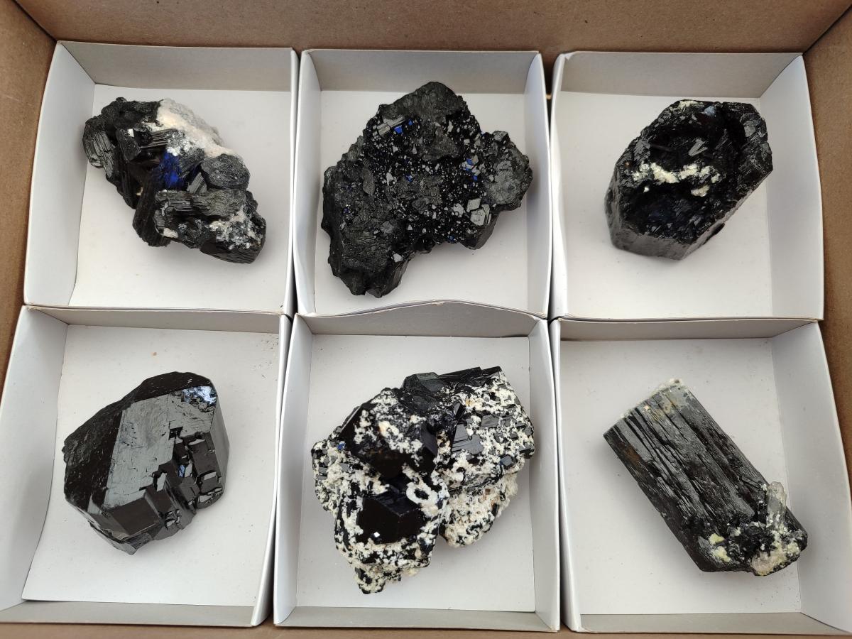 Natural Schorl Black Tourmaline with Associated Minerals x 6 From Erongo, Namibia - Toprock Gemstones and Minerals 