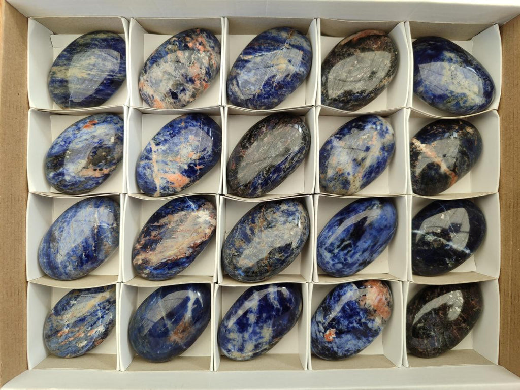 Polished Sodalite Palm Stones x 20 From Kunene River, Namibia - Toprock Gemstones and Minerals 