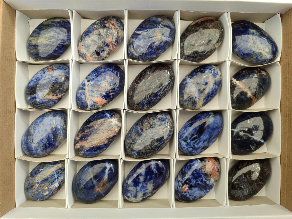 Polished Sodalite Palm Stones x 20 From Kunene River, Namibia - Toprock Gemstones and Minerals 