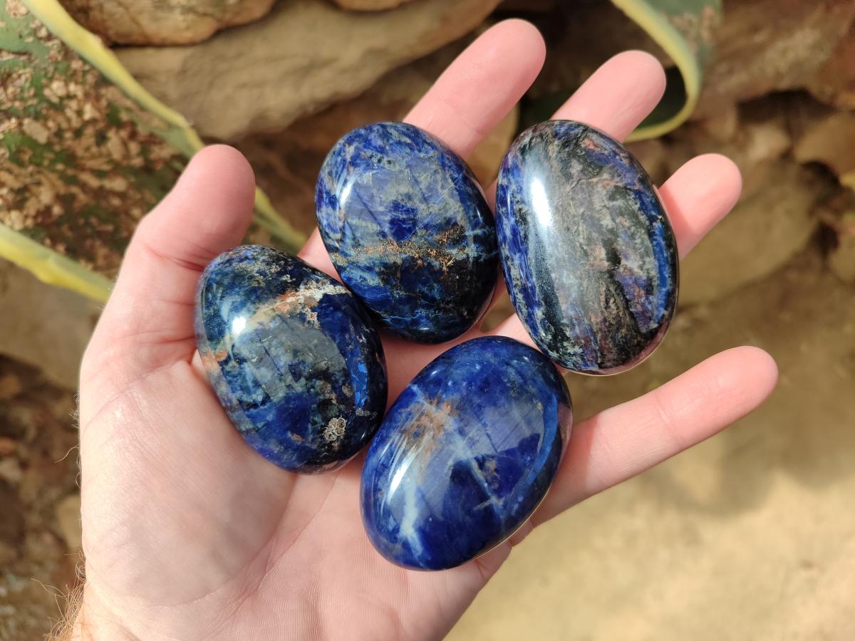 Polished Sodalite Palm Stones x 20 From Kunene River, Namibia - Toprock Gemstones and Minerals 