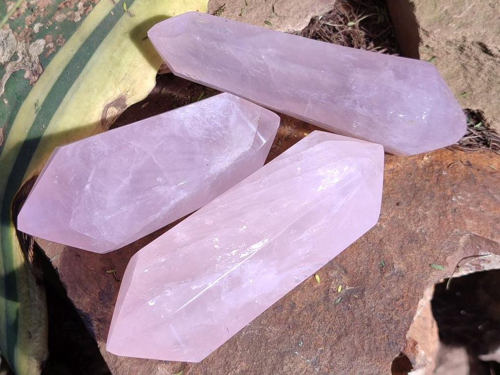 Polished Double Terminated Gemmy Rose Quartz Crystals x 6 From Madagascar - Toprock Gemstones and Minerals 