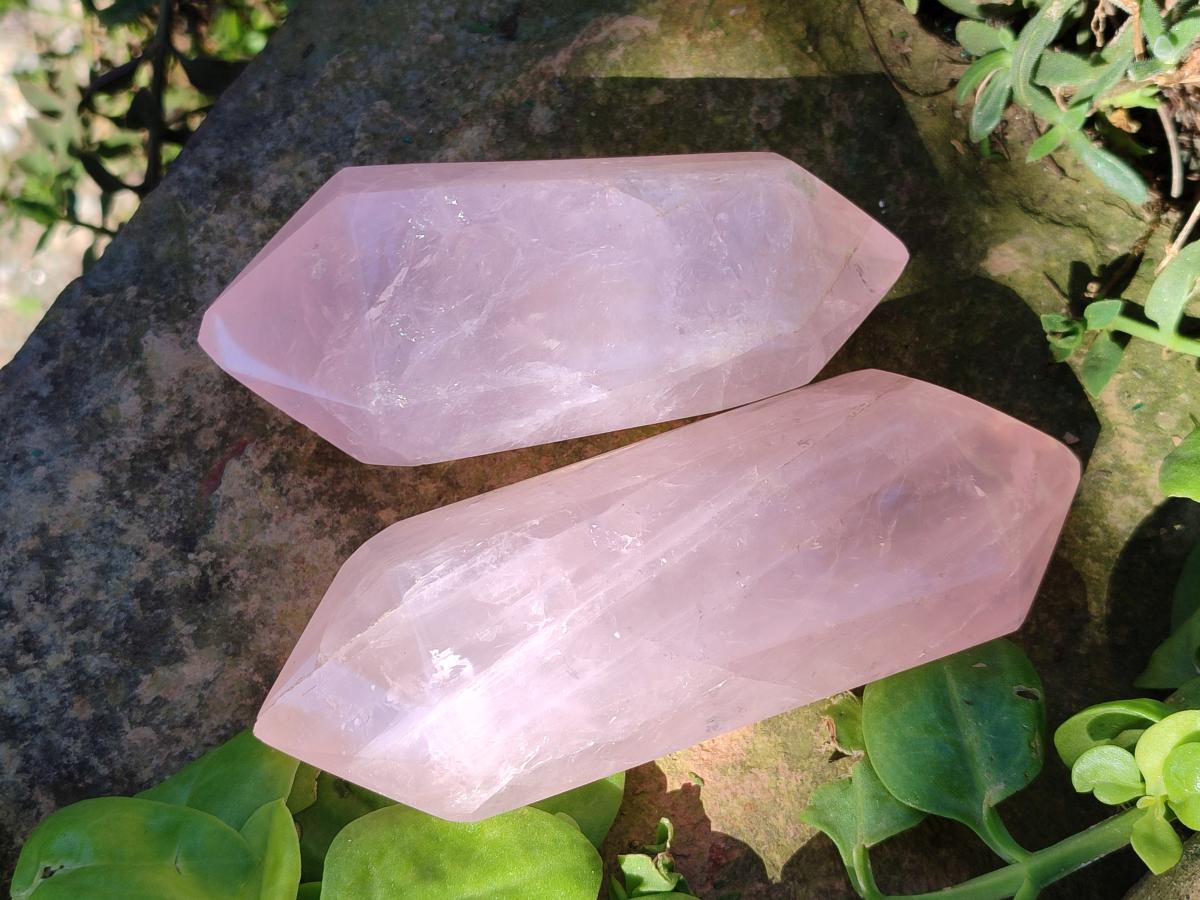 Polished Double Terminated Gemmy Rose Quartz Crystals x 6 From Madagascar - Toprock Gemstones and Minerals 