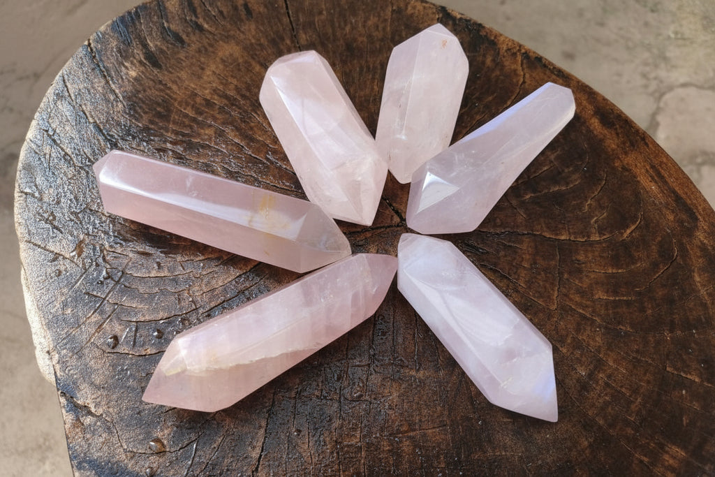 Polished Double Terminated Gemmy Rose Quartz Crystals x 6 From Madagascar - Toprock Gemstones and Minerals 