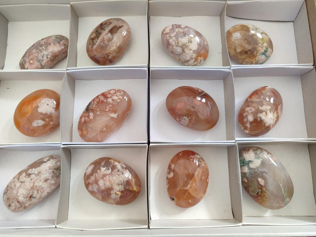 Polished Flower Agate Palm Stones x 12 From Antsahalova, Madagascar - Toprock Gemstones and Minerals 