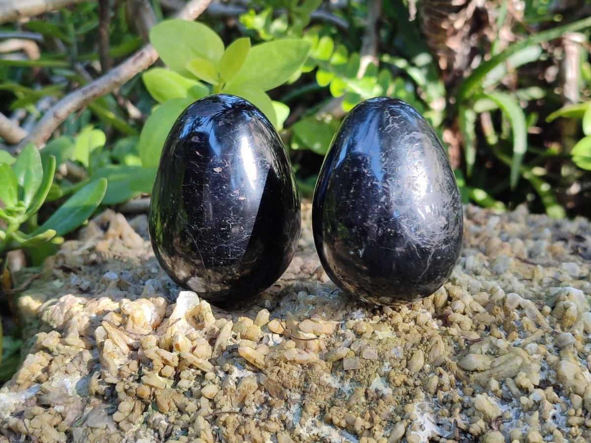 Polished Black Tourmaline Eggs x 6 From Madagascar - Toprock Gemstones and Minerals 