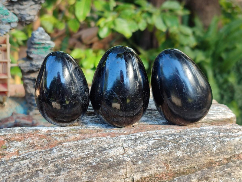 Polished Black Tourmaline Eggs x 6 From Madagascar - Toprock Gemstones and Minerals 
