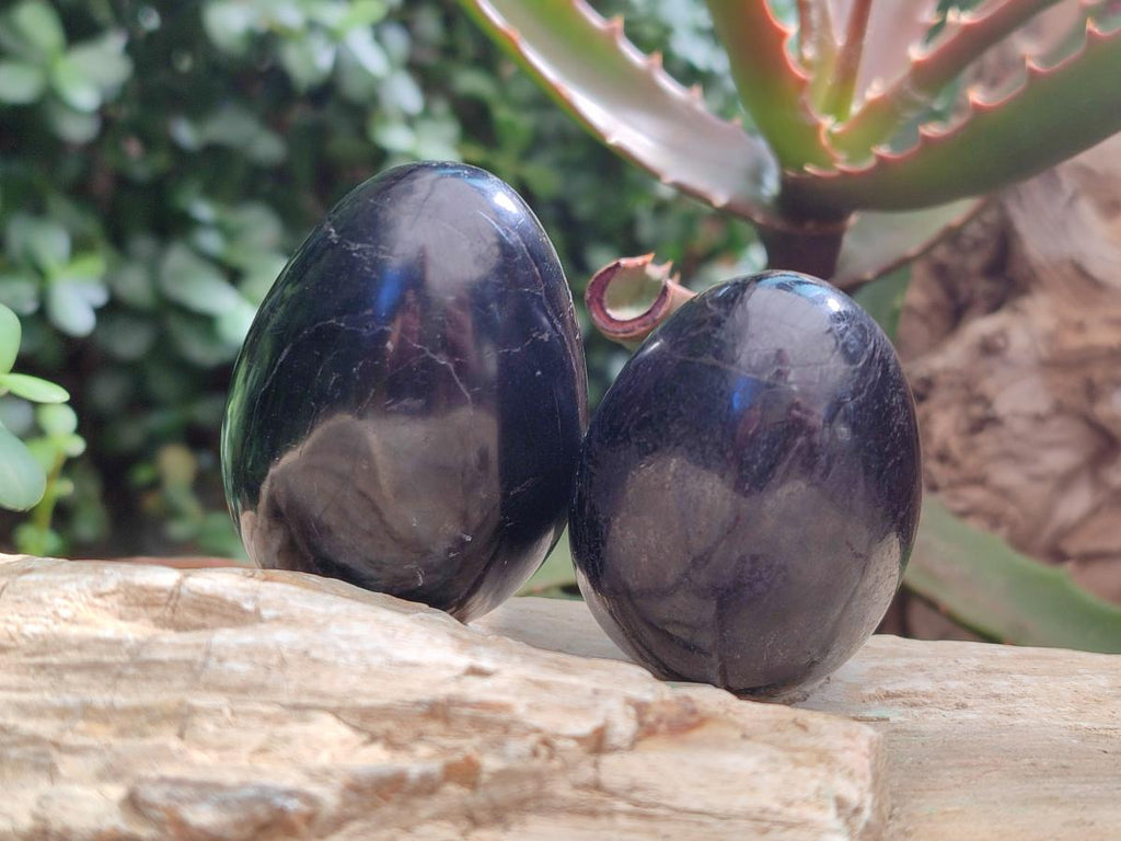 Polished Black Tourmaline Eggs x 6 From Madagascar - Toprock Gemstones and Minerals 