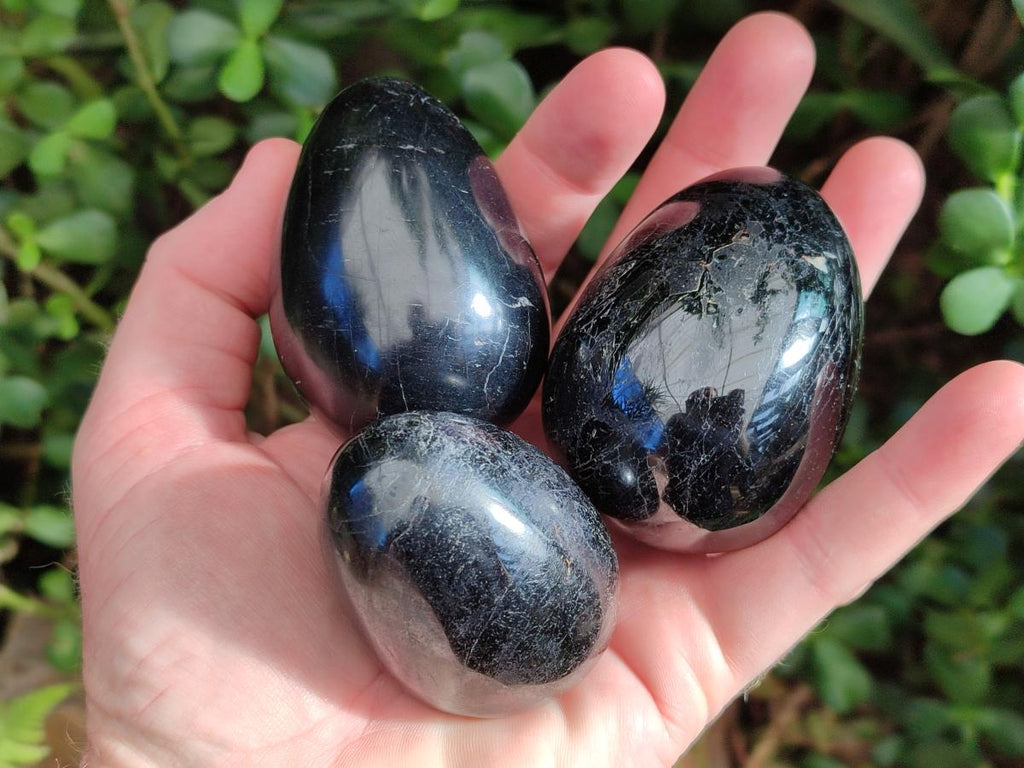 Polished Black Tourmaline Eggs x 6 From Madagascar - Toprock Gemstones and Minerals 