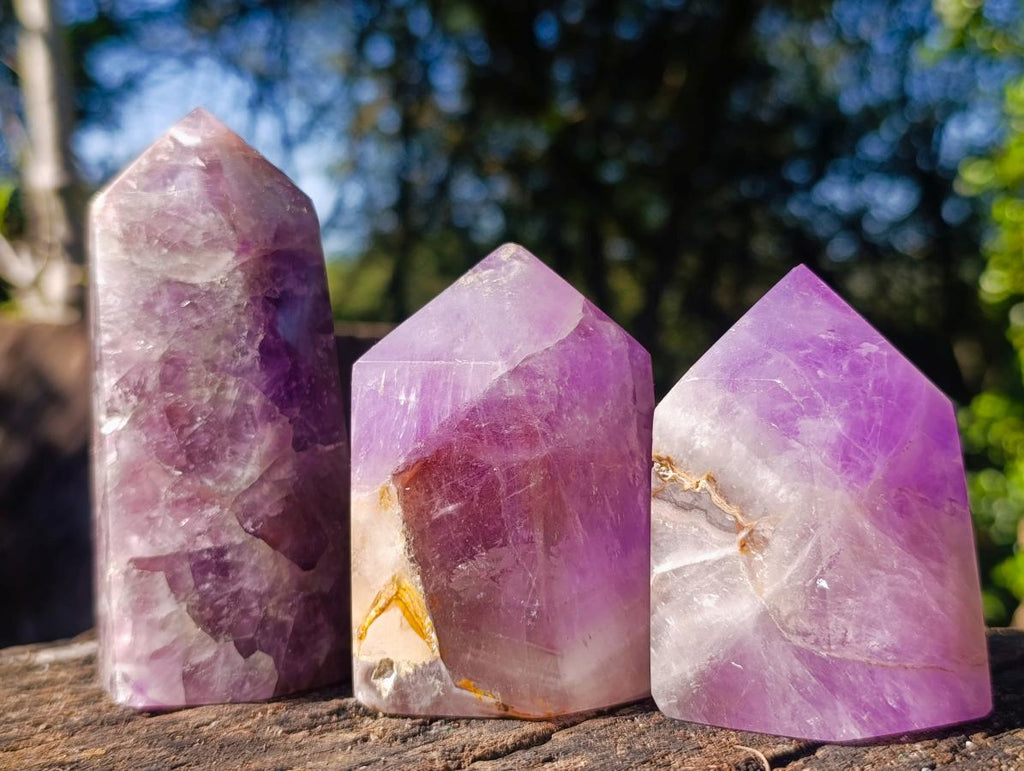 Polished Chevron Amethyst Display Crystals x 3 From Madagascar - Toprock Gemstones and Minerals 