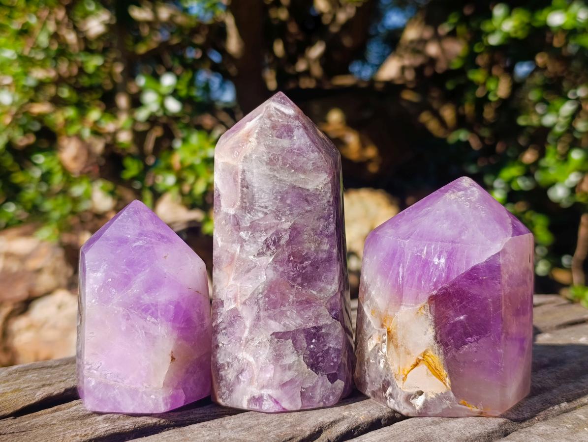 Polished Chevron Amethyst Display Crystals x 3 From Madagascar - Toprock Gemstones and Minerals 