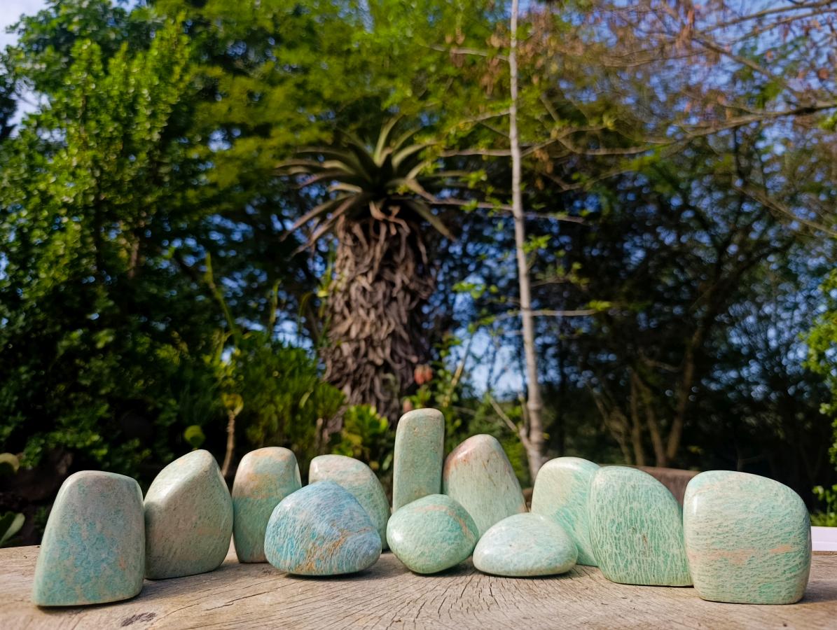 Polished Amazonite Standing Display Pieces x 12 From Zimbabwe - Toprock Gemstones and Minerals 