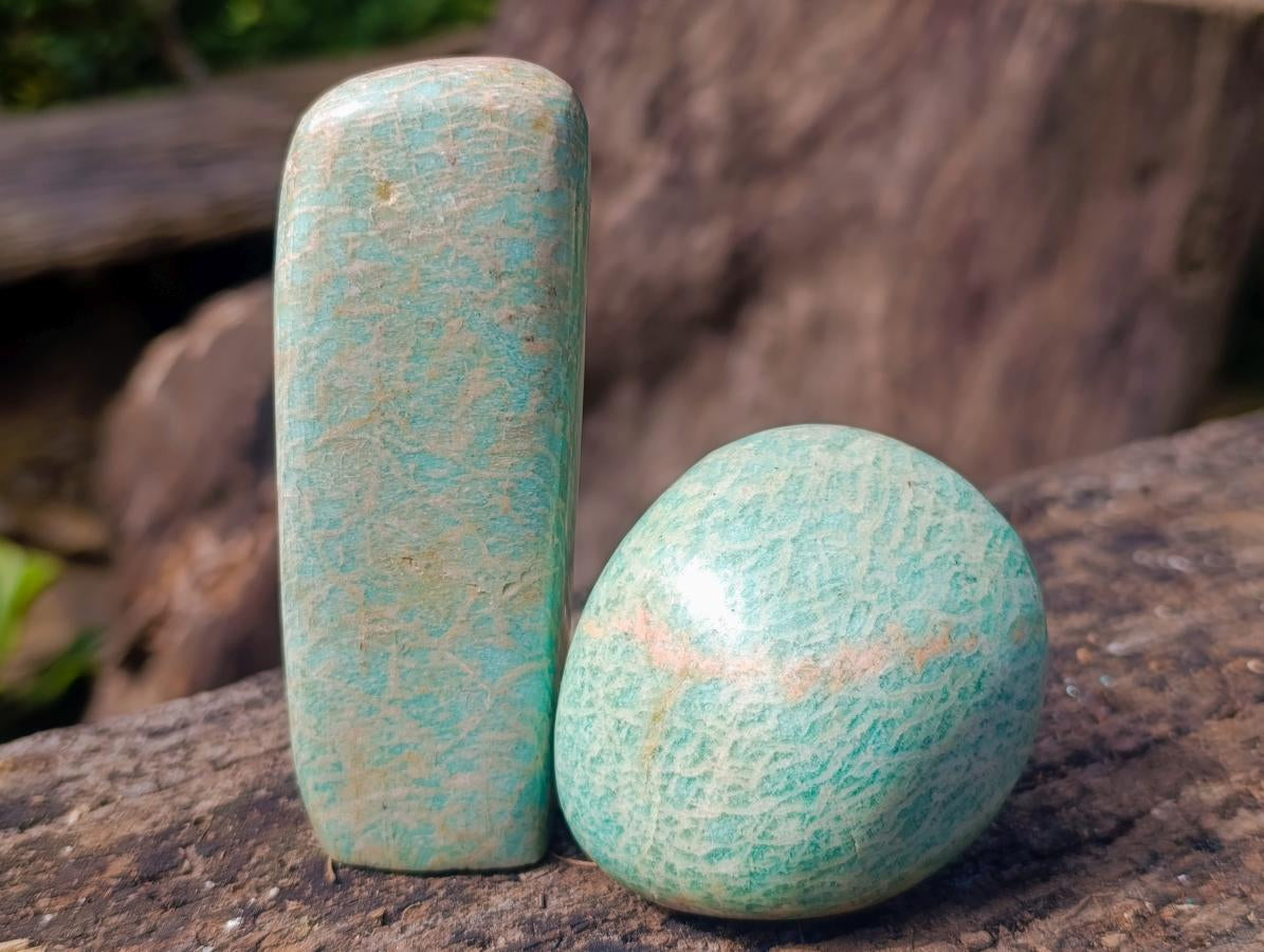 Polished Amazonite Standing Display Pieces x 12 From Zimbabwe - Toprock Gemstones and Minerals 
