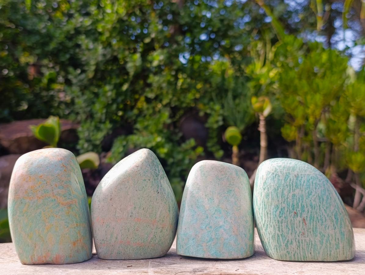 Polished Amazonite Standing Display Pieces x 12 From Zimbabwe - Toprock Gemstones and Minerals 