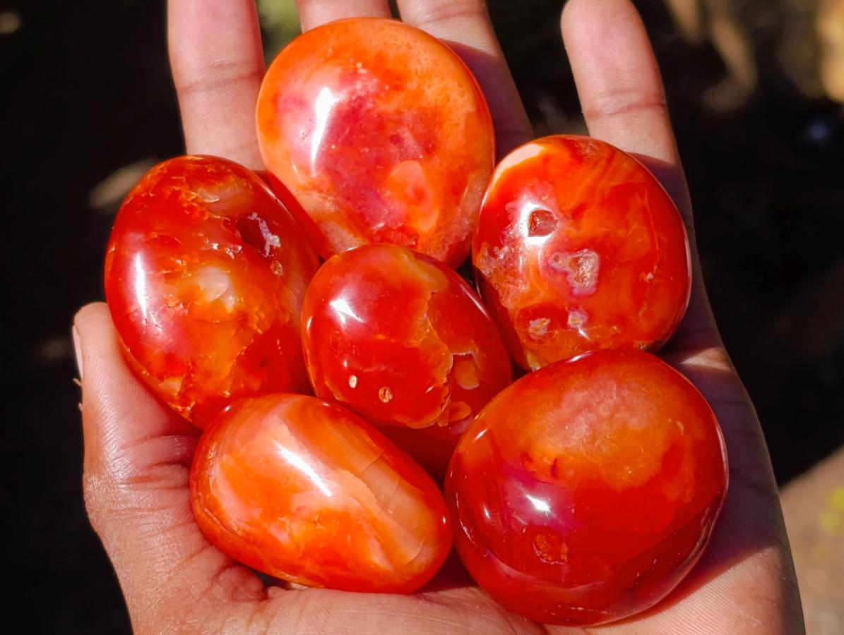 Polished Carnelian Agate Gemstone Galets x 20 From Madagascar - Toprock Gemstones and Minerals 