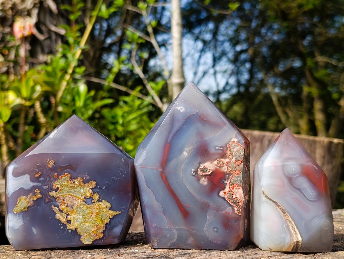 Polished Strawberry Agate Display Crystal Points x 3 From Mozambique - Toprock Gemstones and Minerals 