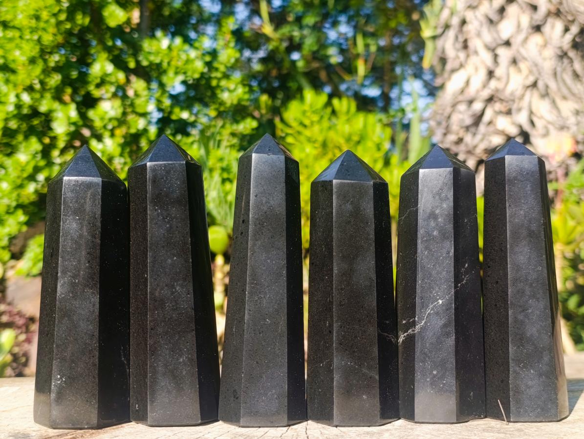 Polished Black Basalt Display Points x 6 From Madagascar - Toprock Gemstones and Minerals 