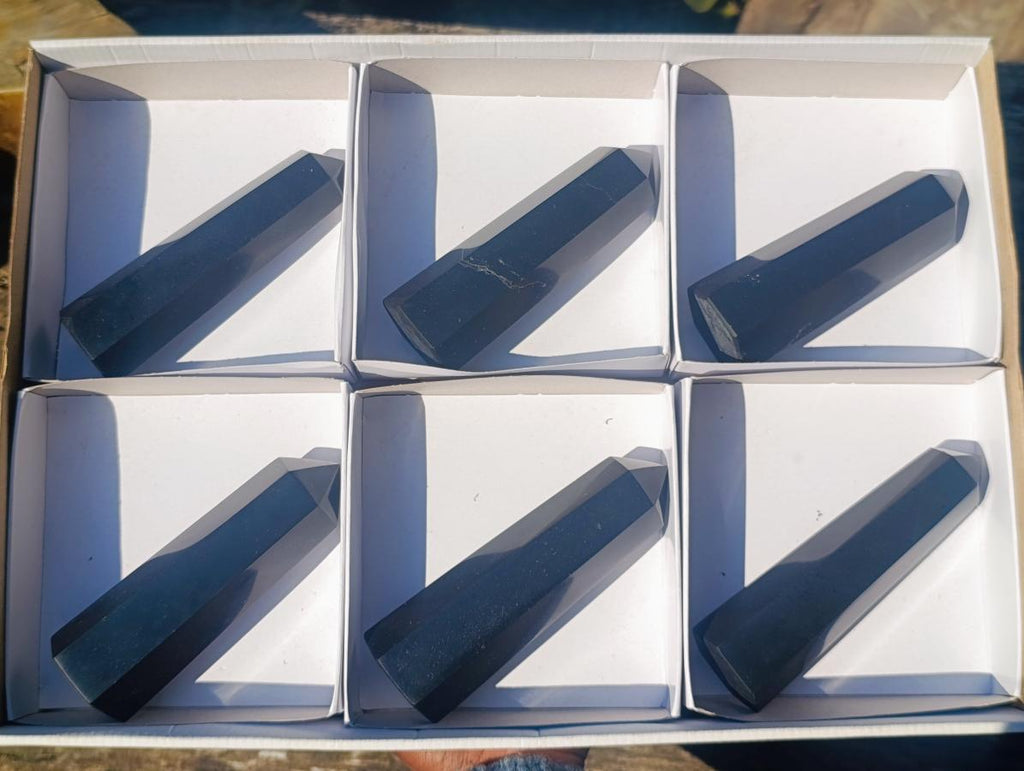 Polished Black Basalt Display Points x 6 From Madagascar - Toprock Gemstones and Minerals 