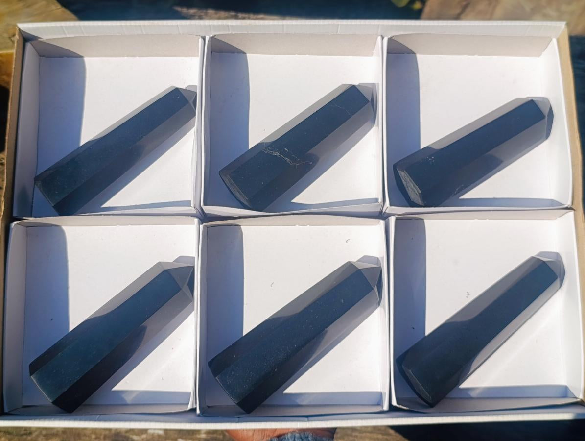 Polished Black Basalt Display Points x 6 From Madagascar - Toprock Gemstones and Minerals 