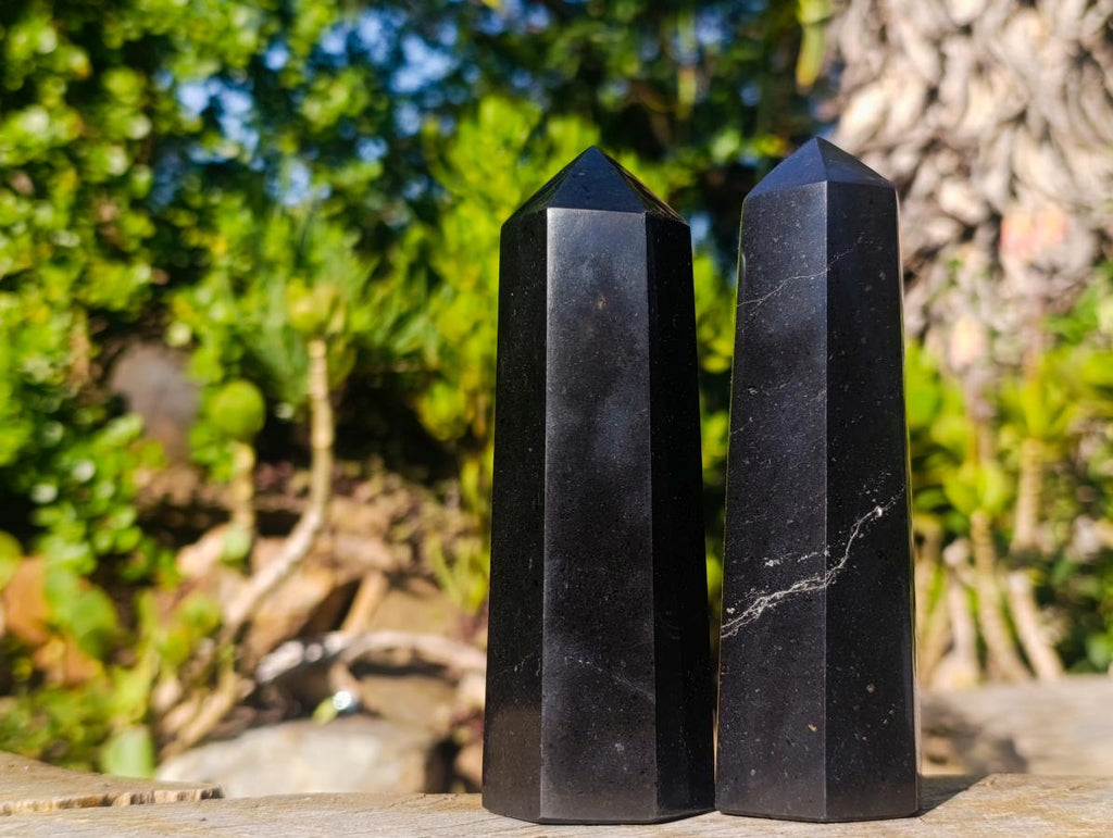 Polished Black Basalt Display Points x 6 From Madagascar - Toprock Gemstones and Minerals 