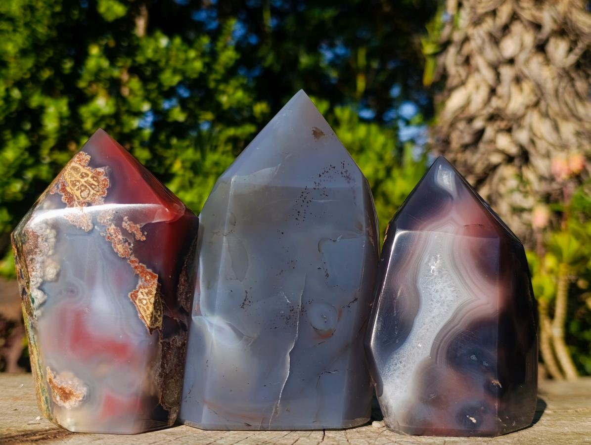 Polished Strawberry Agate Display Crystal Points x 3 From Mozambique - Toprock Gemstones and Minerals 