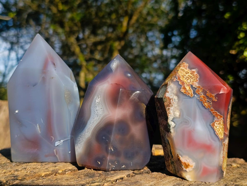 Polished Strawberry Agate Display Crystal Points x 3 From Mozambique - Toprock Gemstones and Minerals 