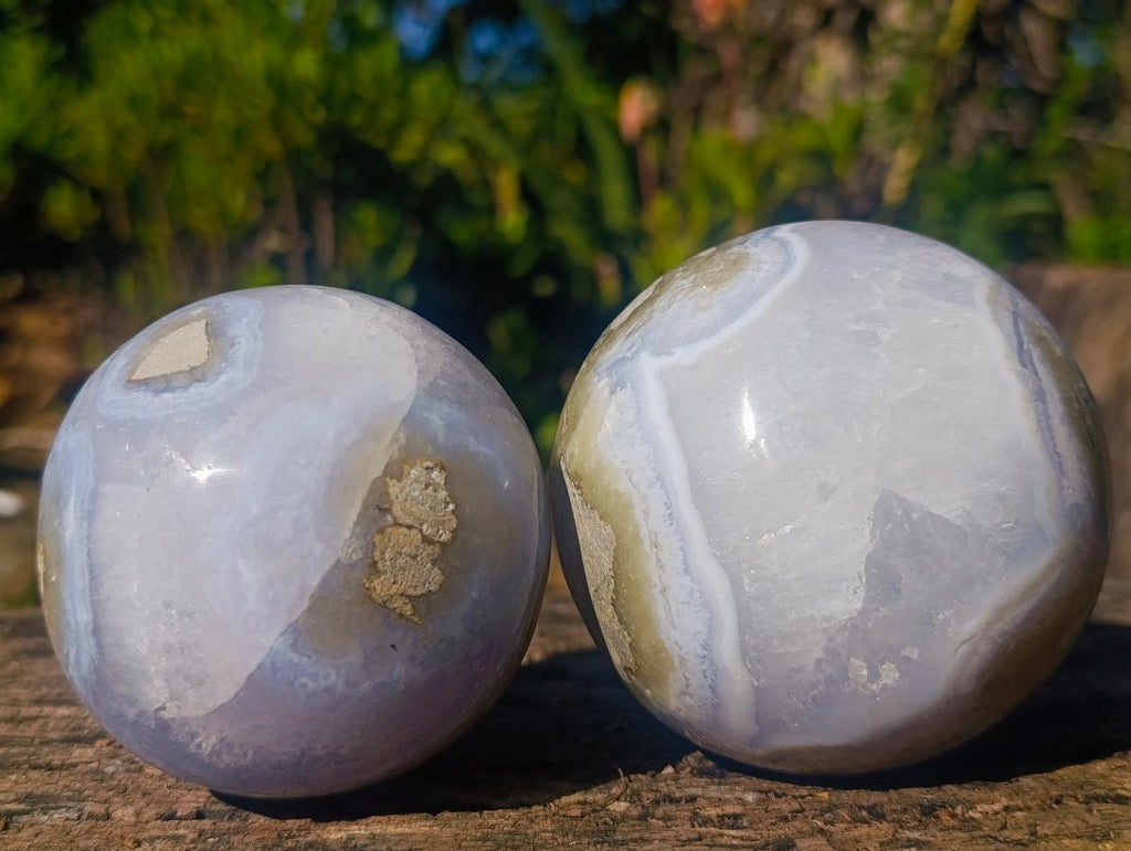 Polished Blue Lace Agate Spheres x 2 From Nsanje, Malawi - Toprock Gemstones and Minerals 