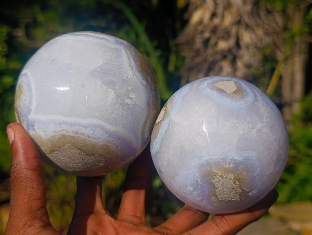 Polished Blue Lace Agate Spheres x 2 From Nsanje, Malawi - Toprock Gemstones and Minerals 