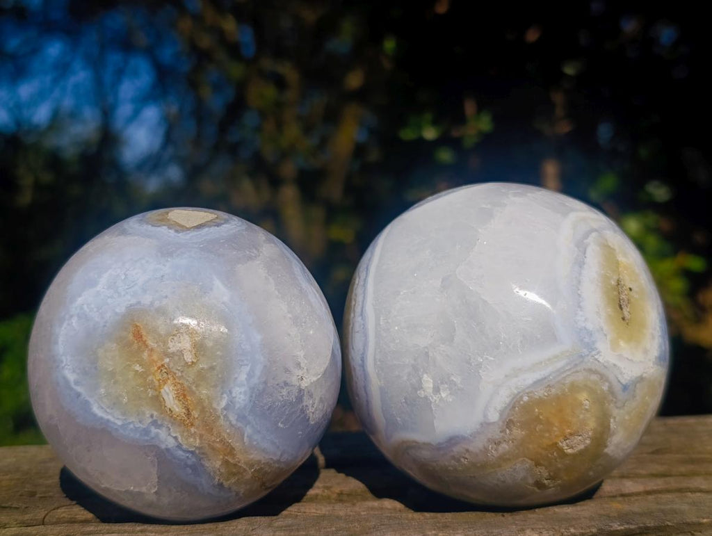 Polished Blue Lace Agate Spheres x 2 From Nsanje, Malawi - Toprock Gemstones and Minerals 