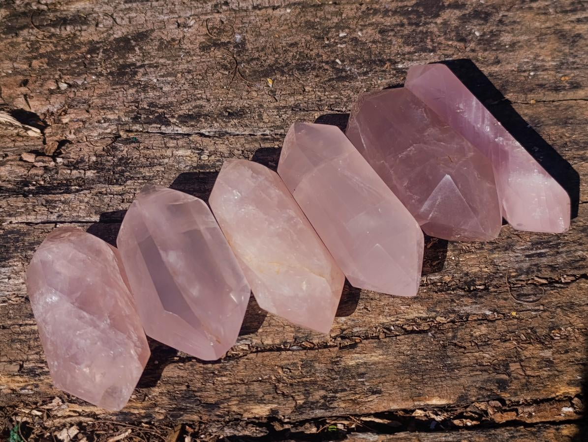 Polished Double Terminated Gemmy Rose Quartz Crystals x 6 From Madagascar - Toprock Gemstones and Minerals 