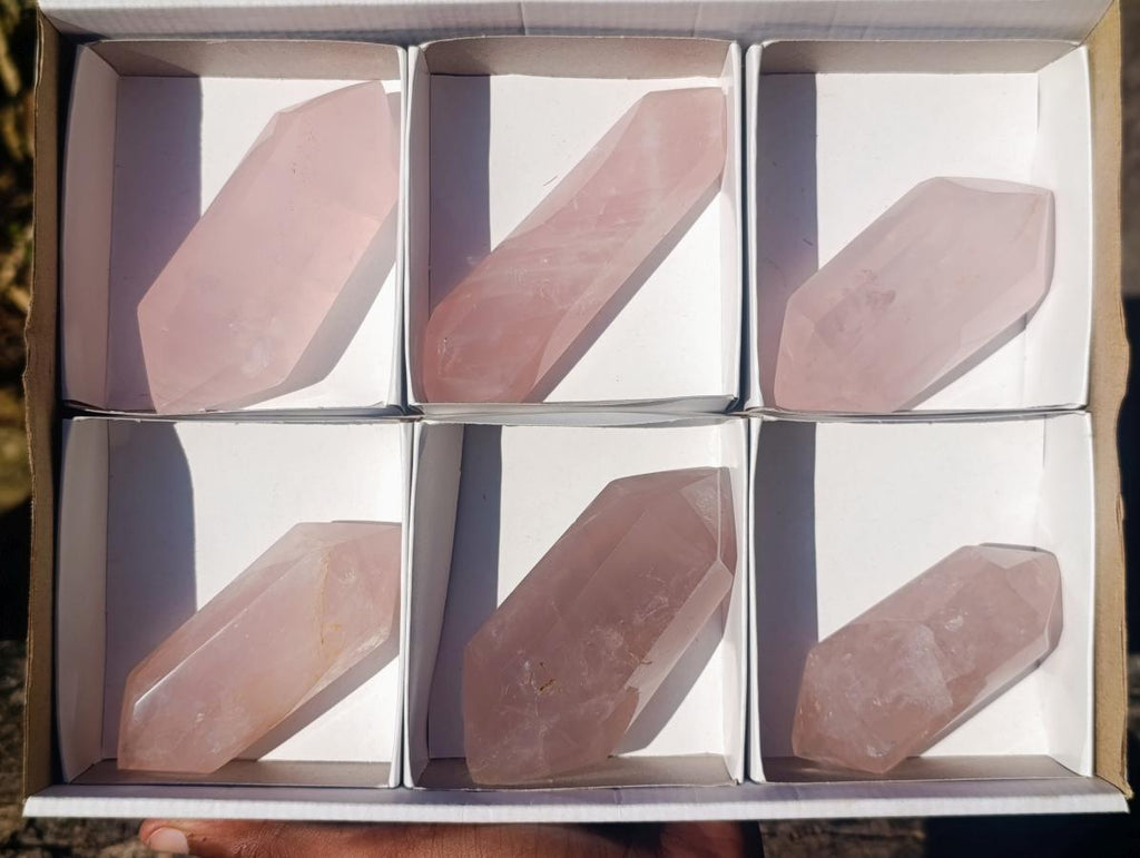 Polished Double Terminated Gemmy Rose Quartz Crystals x 6 From Madagascar - Toprock Gemstones and Minerals 