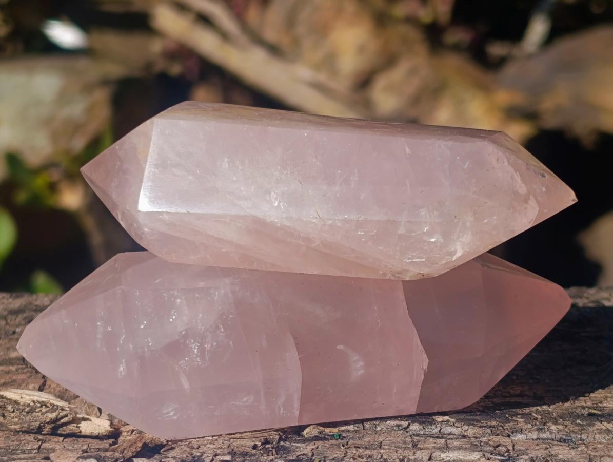 Polished Double Terminated Gemmy Rose Quartz Crystals x 6 From Madagascar - Toprock Gemstones and Minerals 