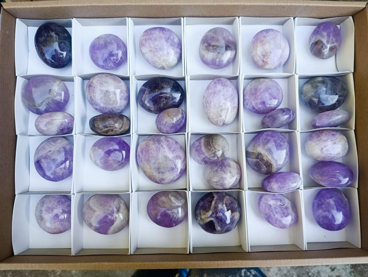 Polished Chevron Amethyst Galets x 33 From Madagascar - Toprock Gemstones and Minerals 