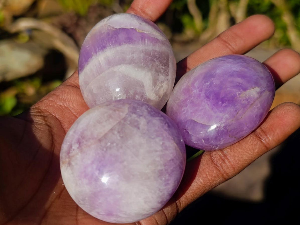 Polished Chevron Amethyst Galets x 33 From Madagascar - Toprock Gemstones and Minerals 