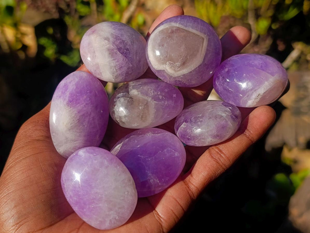 Polished Chevron Amethyst Galets x 33 From Madagascar - Toprock Gemstones and Minerals 