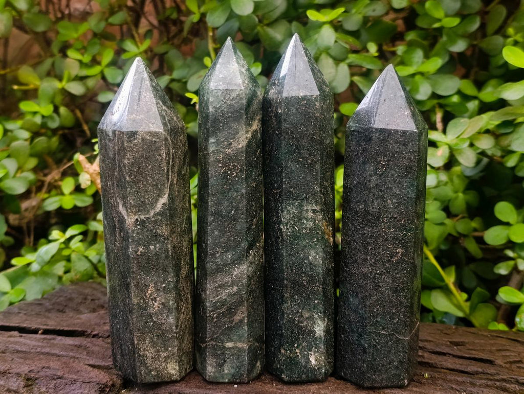Polished Fuchsite Quartz with Pyrite Display Points x 4 From Andakatany, Madagascar - Toprock Gemstones and Minerals 