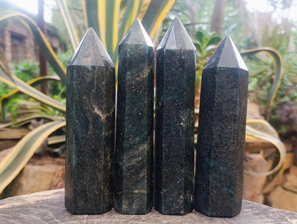 Polished Fuchsite Quartz with Pyrite Display Points x 4 From Andakatany, Madagascar - Toprock Gemstones and Minerals 