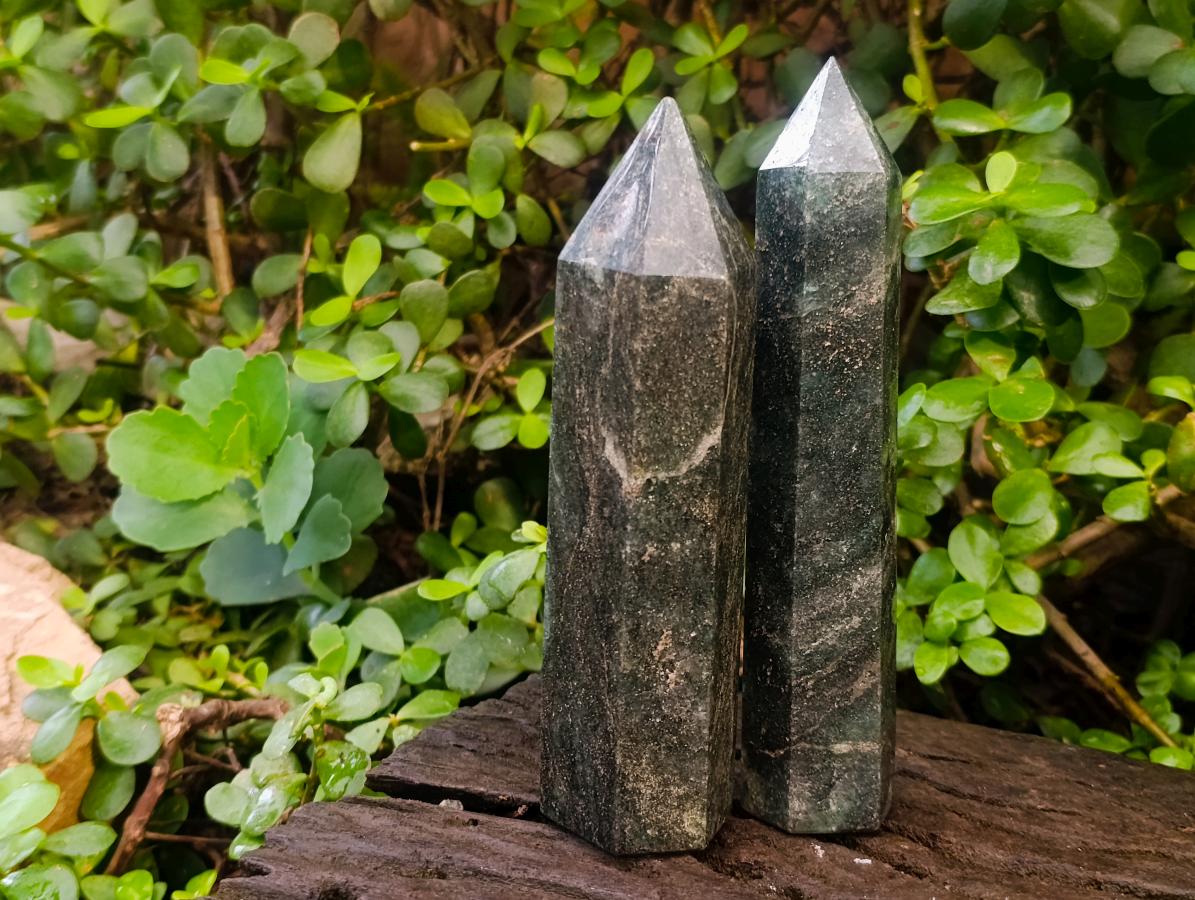 Polished Fuchsite Quartz with Pyrite Display Points x 4 From Andakatany, Madagascar - Toprock Gemstones and Minerals 