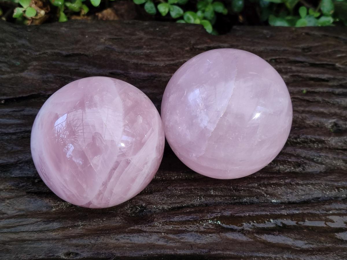 Polished Gemmy Star Rose Quartz Spheres x 2 From Madagascar - Toprock Gemstones and Minerals 