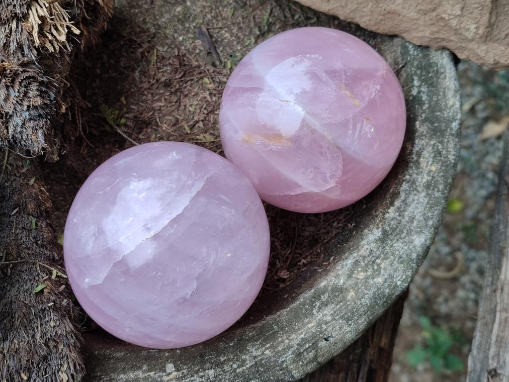 Polished Gemmy Star Rose Quartz Spheres x 2 From Madagascar - Toprock Gemstones and Minerals 