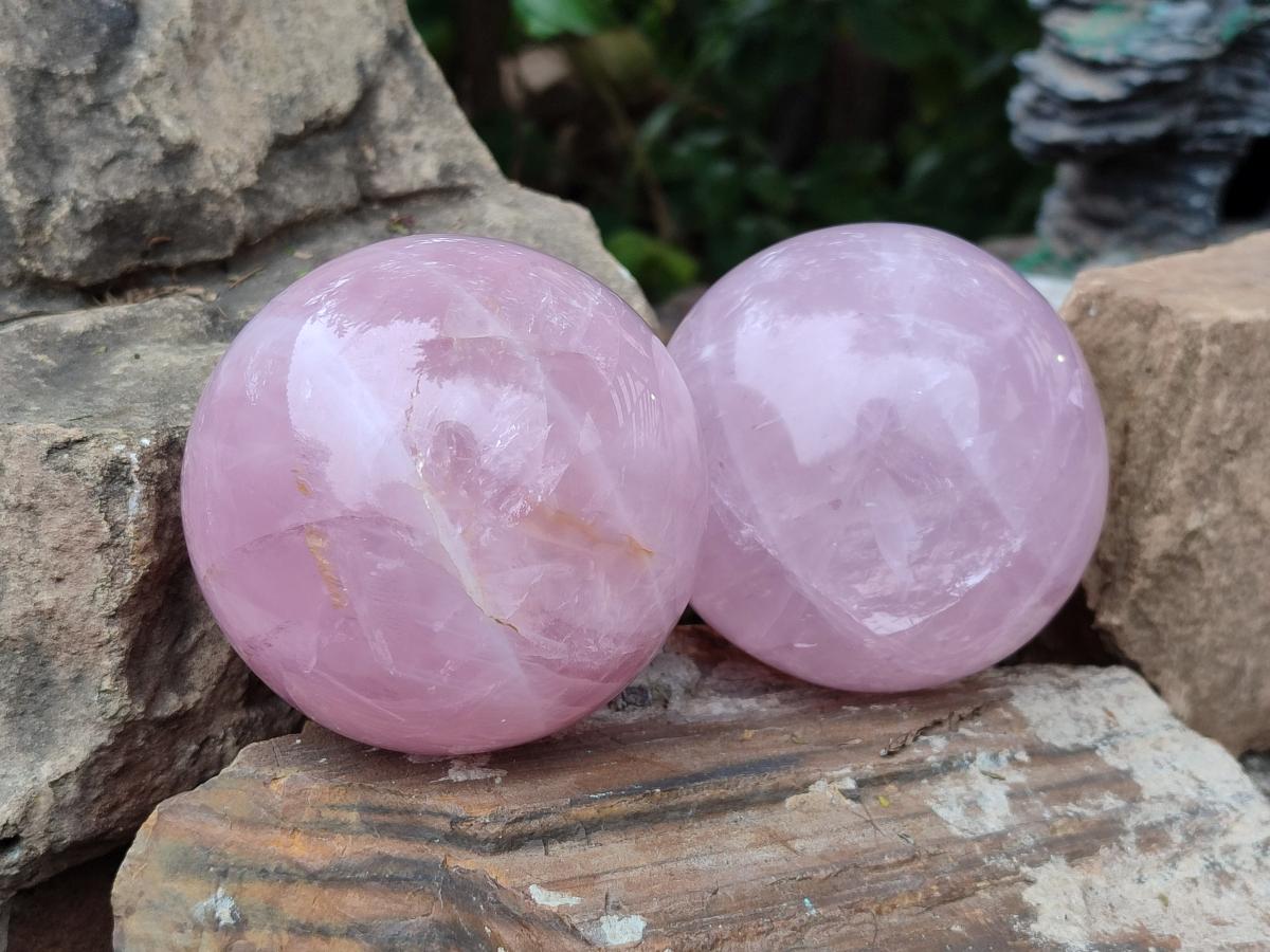 Polished Gemmy Star Rose Quartz Spheres x 2 From Madagascar - Toprock Gemstones and Minerals 
