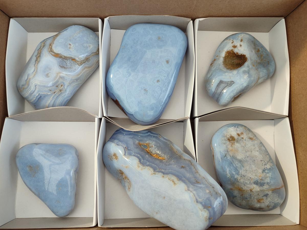Polished Blue Lace Agate Free Forms x 6 From Nsanje, Malawi - Toprock Gemstones and Minerals 