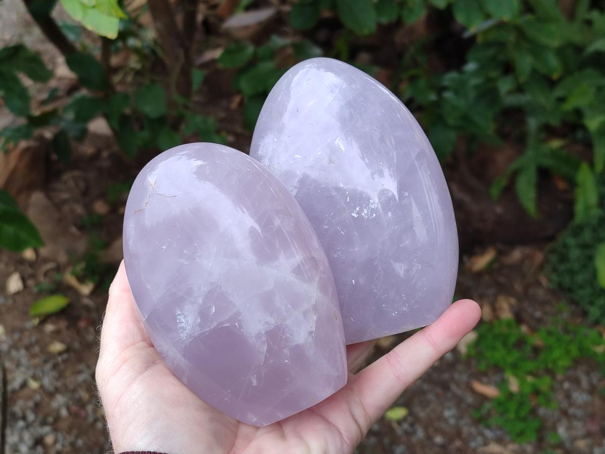 Polished Gemmy Rose Quartz Standing Display Pieces x 2 From Madagascar - Toprock Gemstones and Minerals 