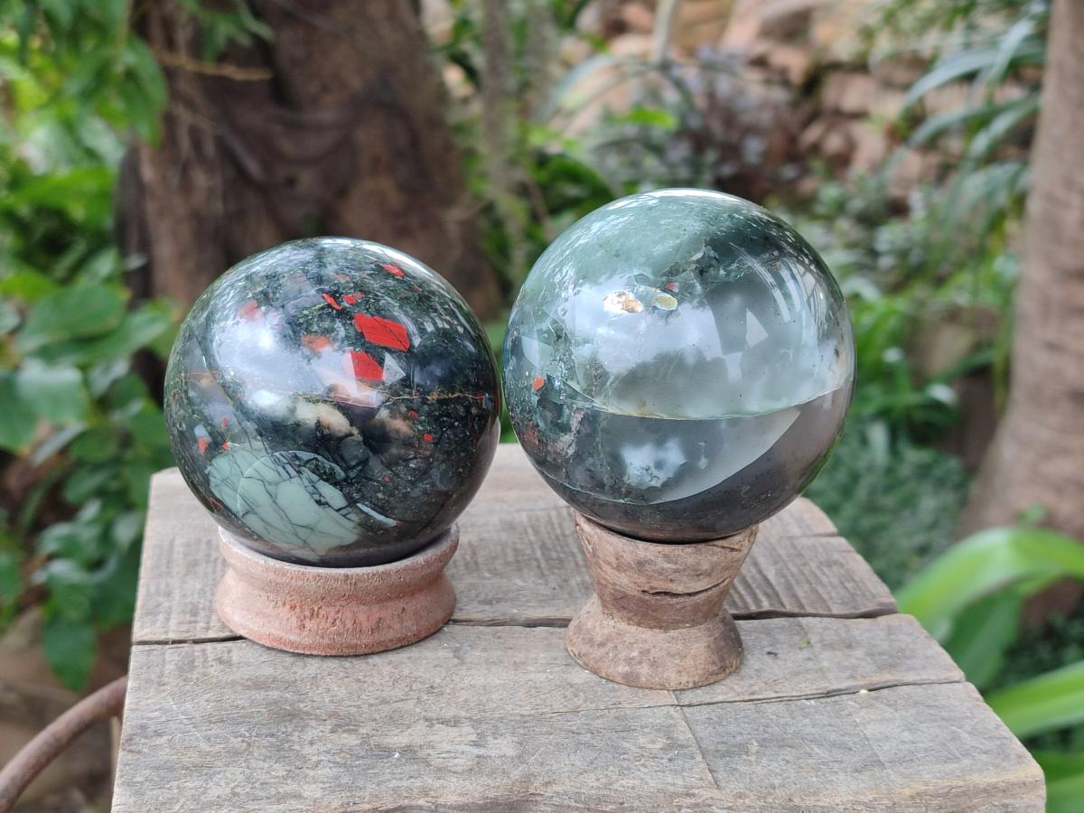 Polished Bloodstone Spheres x 2 From Swaziland - Toprock Gemstones and Minerals 