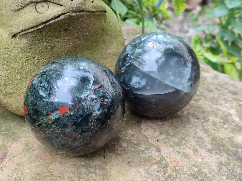 Polished Bloodstone Spheres x 2 From Swaziland - Toprock Gemstones and Minerals 
